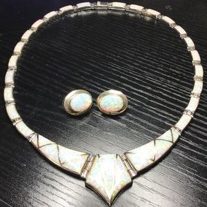Sterling Opal Navaho Collar Necklace Earring set
